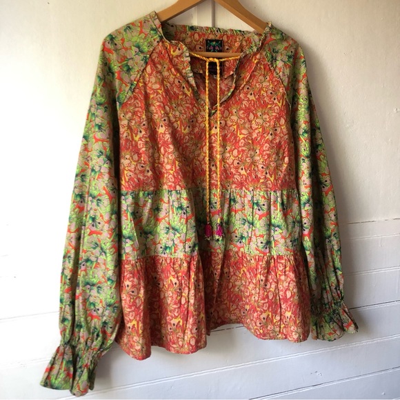 Roopa Pemmaraju Vivi Floral Patchwork Peplum Peasant Blouse Anthropologie Medium - Picture 11 of 15